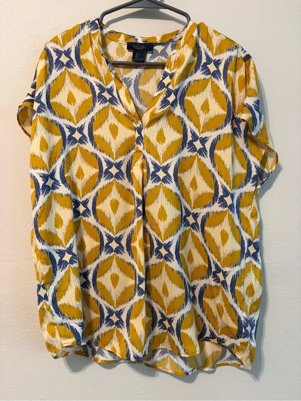 RACHEL Rachel Roy Yellow & Navy Geometric Short-Sleeve Blouse